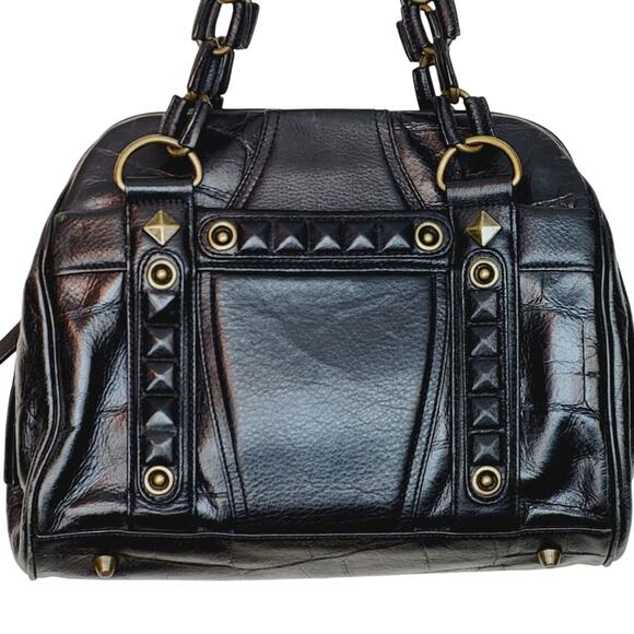 Vintage Betsy Johnson Chains Studs Croc Print Leather Multi-Sectional Punk Bag - Picture 2 of 16